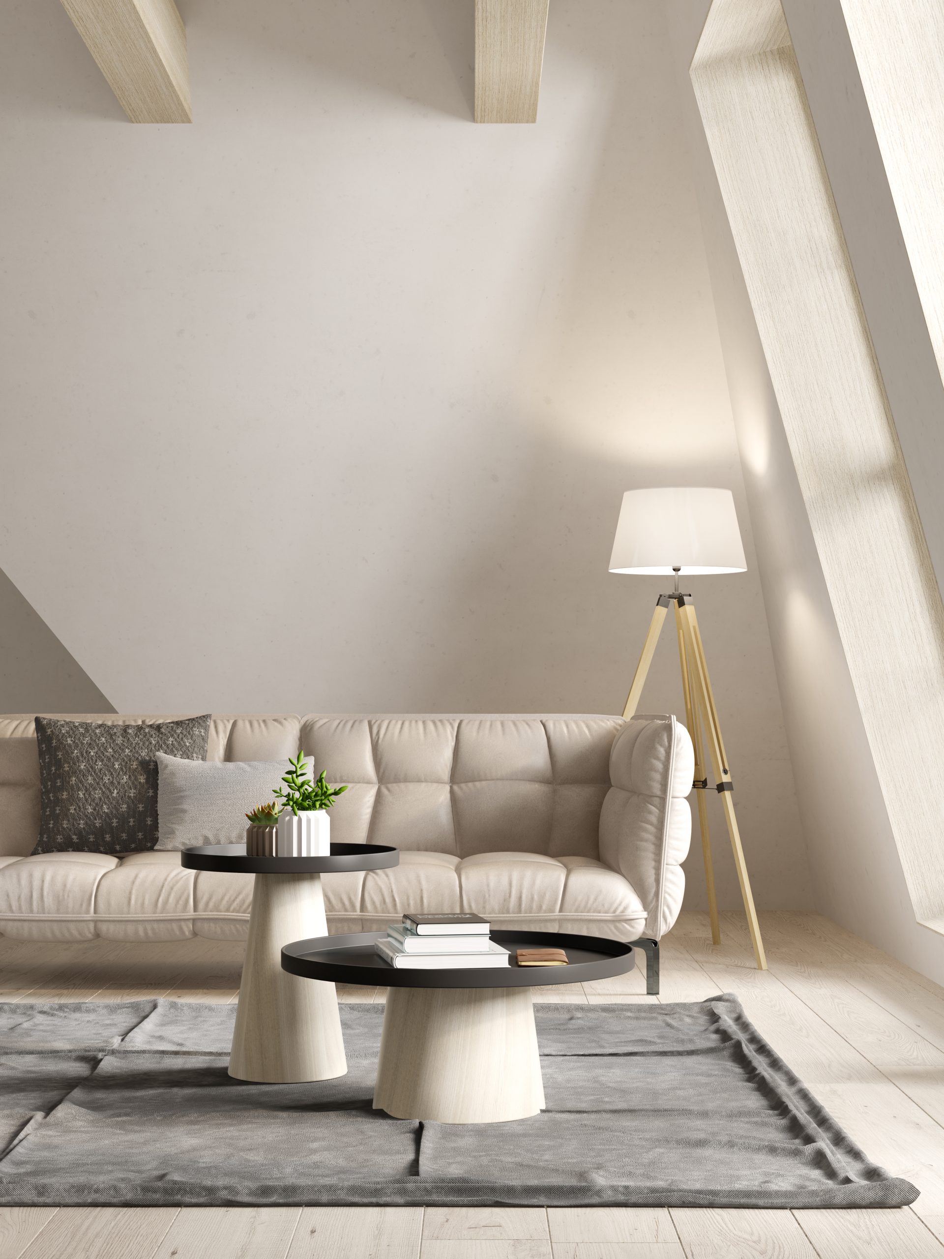 White color attic interior room 3 d illustration